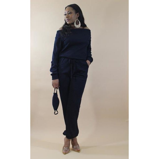 Stay With Me Jumpsuit w Mask - Navy - LeAmore Boutique